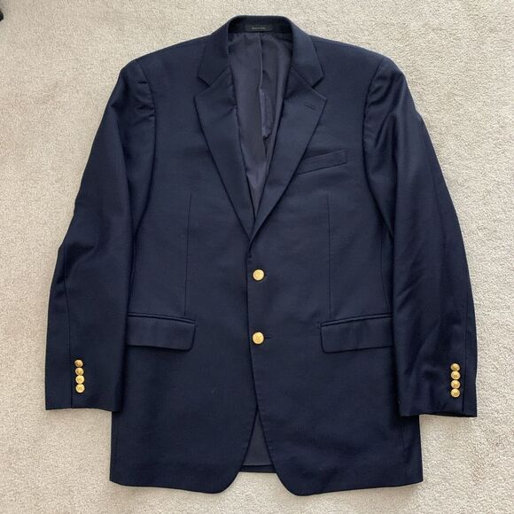 Lauren Ralph Lauren Blazer Sport Coat Mens 40L Navy Gold Button 100% Wool Jacket - Picture 1 of 14